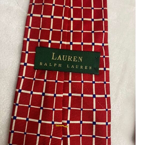 Men's vintage Lauren Ralph Lauren tie, red, geometric, 100% silk - Picture 4 of 7